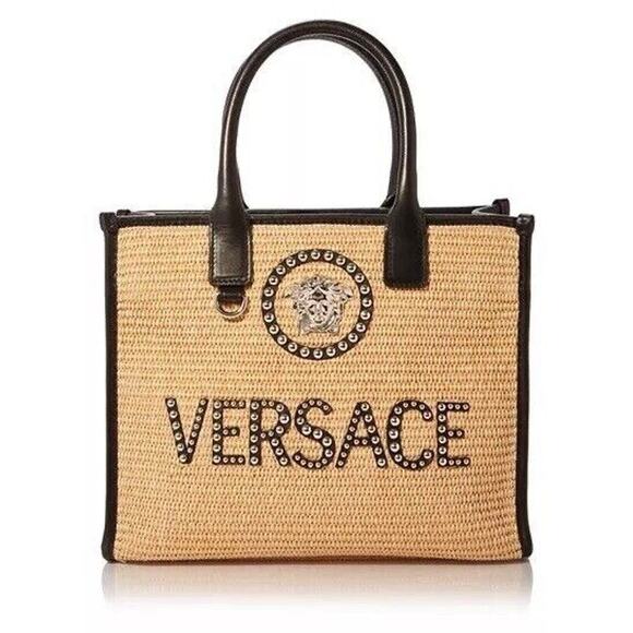 Versace Medusa La Vacanza Studded Raffia Leather Trim Large Tote Bag NWT $2,075 - Picture 2 of 16